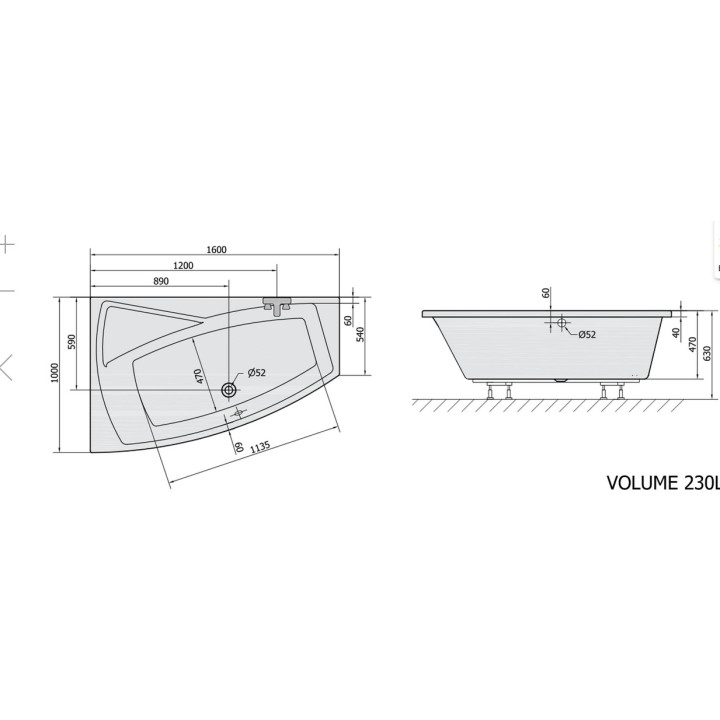 Wanna asymetryczna 158x100x43cm Polysan NAOS L, lewa, biała