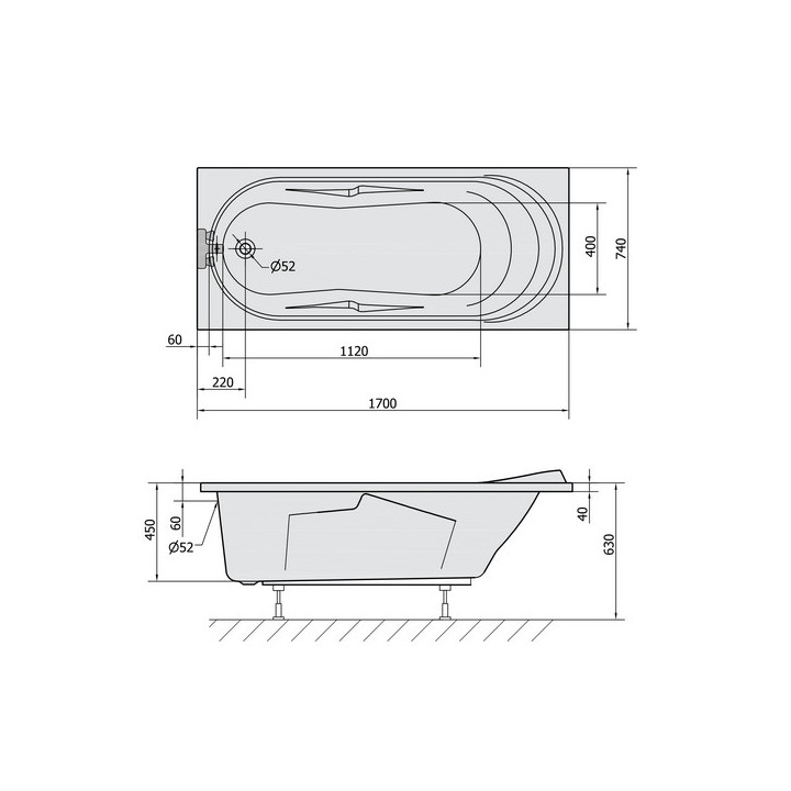 Wanna prostokątna 170x80x41cm Polysan KAMELIE,  biała