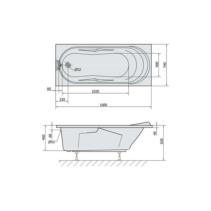 Wanna prostokątna 170x74x45cm Polysan ADRIANA,  biała