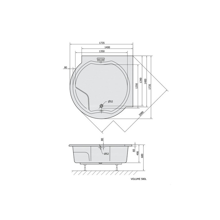 Wanna okrągła z konstrukcją 172x172x49cm Polysan ROYAL ROUND,  biała