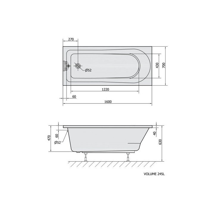 Wanna prostokątna 150x70x47cm Polysan LISA,  biała