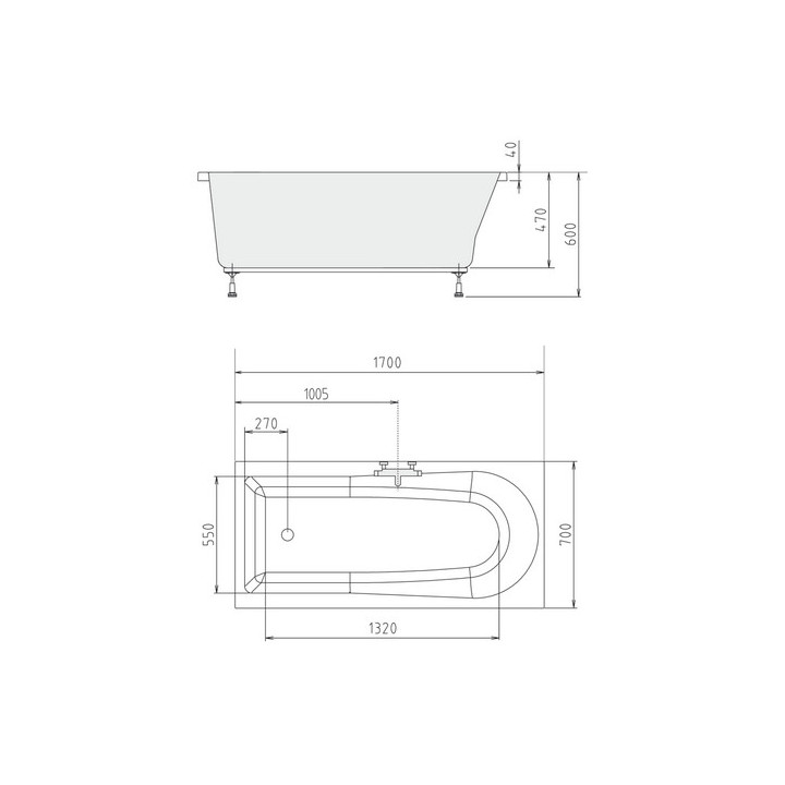 Wanna prostokątna 160x70x47cm Polysan LISA,  biała