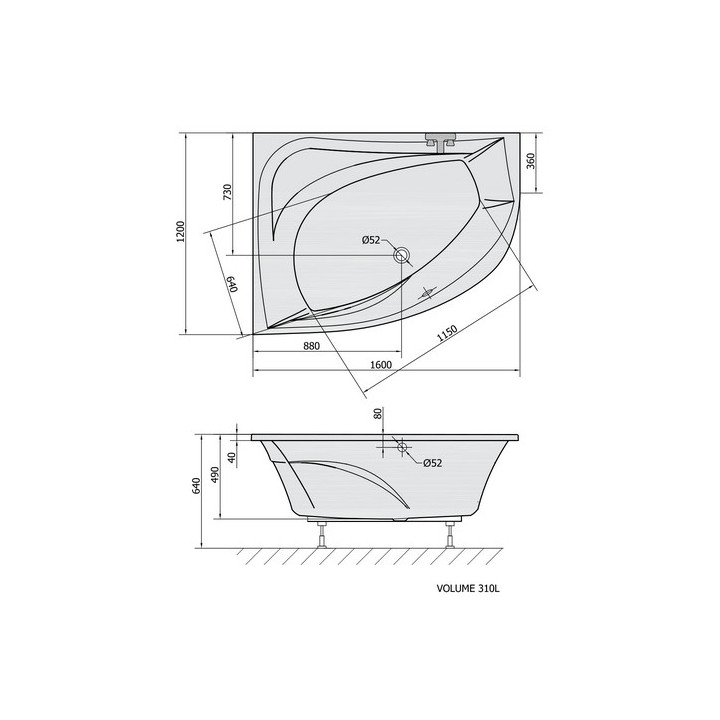 Wanna narożna 140x140x49cm Polysan ROSANA,  biała