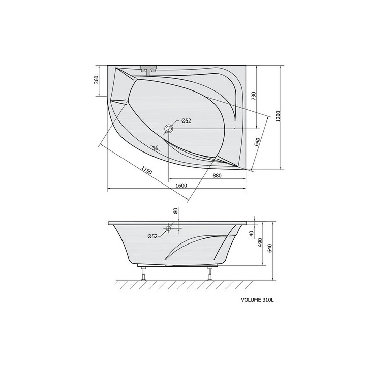 Wanna asymetryczna 160x120x49cm Polysan TANYA L, lewa,  biała