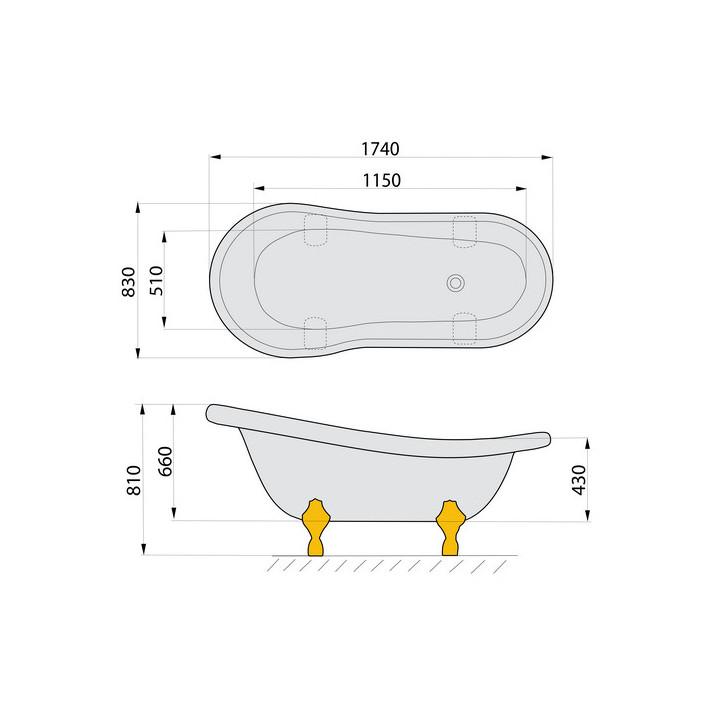 Wanna wolnostojąca 170x75x64cm Polysan FOXTROT, nogi brąz, biała