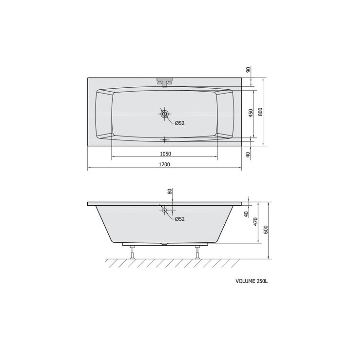 Wanna asymetryczna 170x100x47cm Polysan EVIA R, prawa, biała