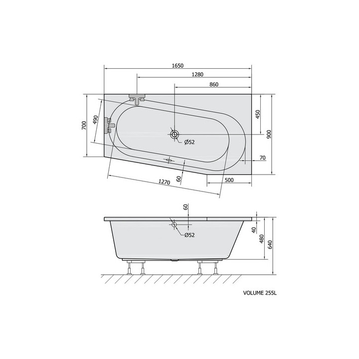Wanna prostokątna 180x80x47cm Polysan KVADRA, biała