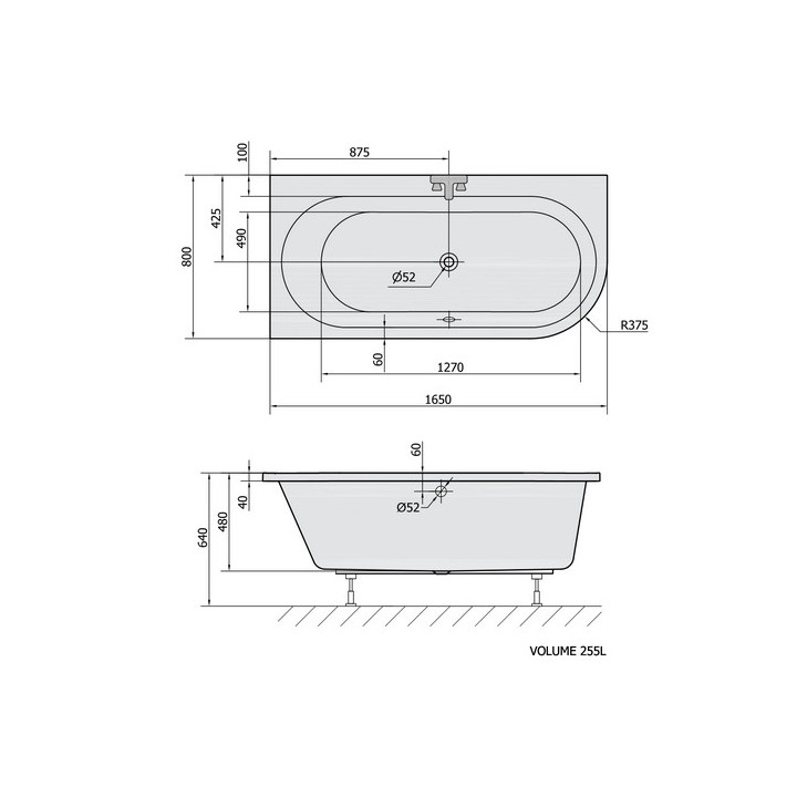 Wanna asymetryczna 165x90x48cm Polysan ASTRA WL, biała