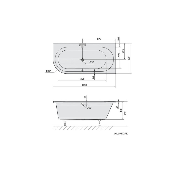 Wanna asymetryczna 165x90x48cm Polysan ASTRA L, biała