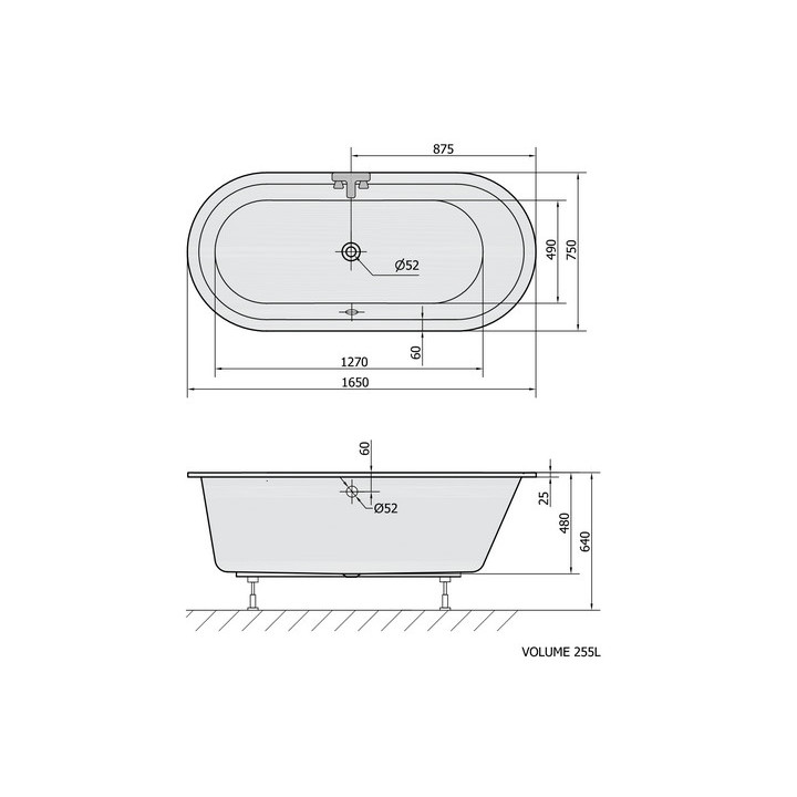 Wanna asymetryczna 165x90x48cm Polysan ASTRA R, biała