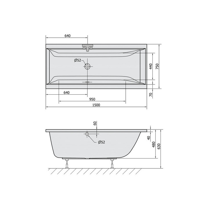 Wanna prostokątna 120x70x39cm Polysan LILY, biała