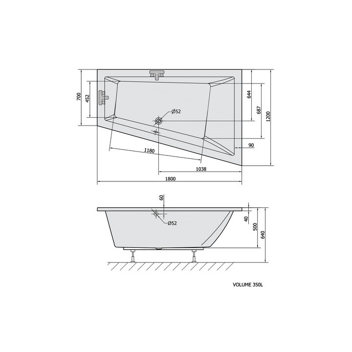 Wanna asymetryczna 180x120x50cm Polysan TRIANGL L, lewa,  biała