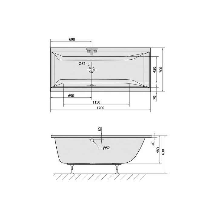 Wanna prostokątna 160x70x48cm Polysan CLEO, biała