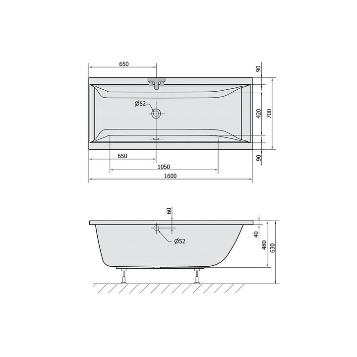 Wanna wolnostojąca 158x80x45cm Polysan NIGRA, biała