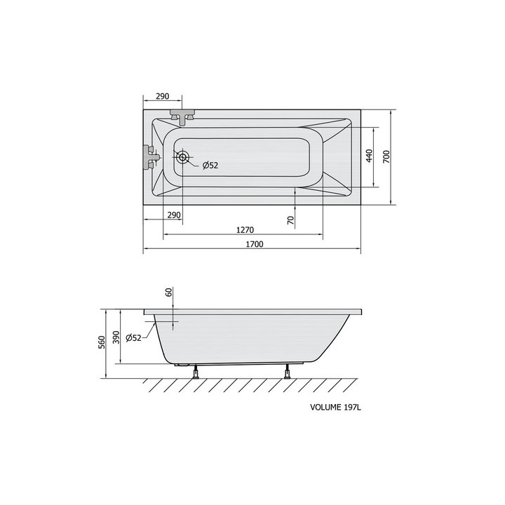 Wanna prostokątna 160x70x39cm Polysan NOEMI, biała