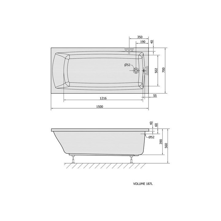 Wanna prostokątna 140x70x39cm Polysan LILY, biała