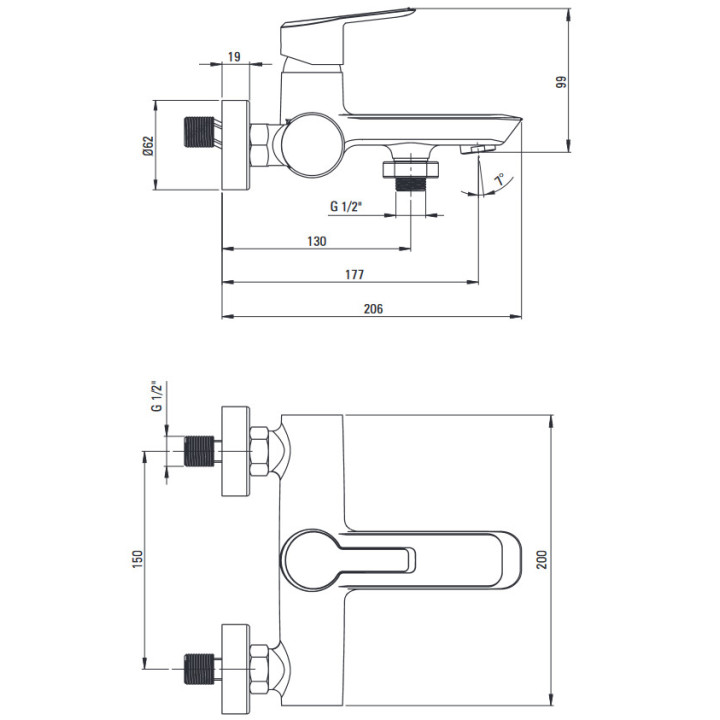 Bateria wannowa ścienna, Deante Arnika, titanium