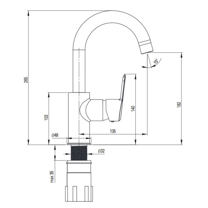 Bateria umywalkowa wysoka, Deante Arnika, titanium