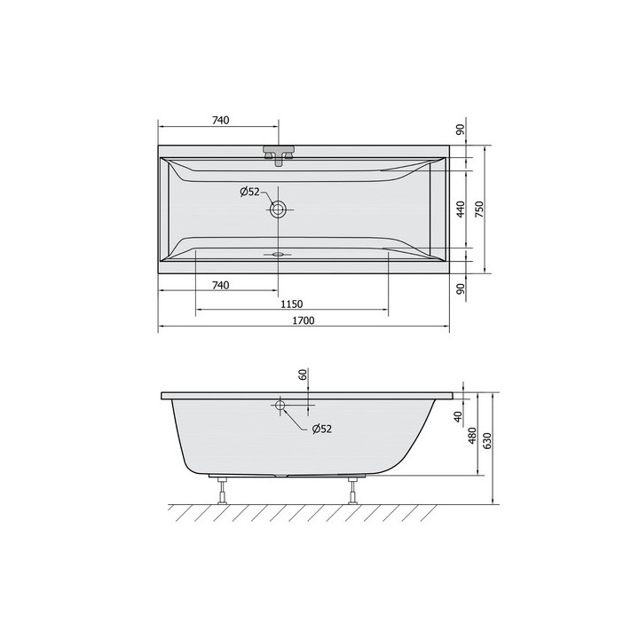 Wanna prostokątna 160x75x48cm Polysan CLEO, biała