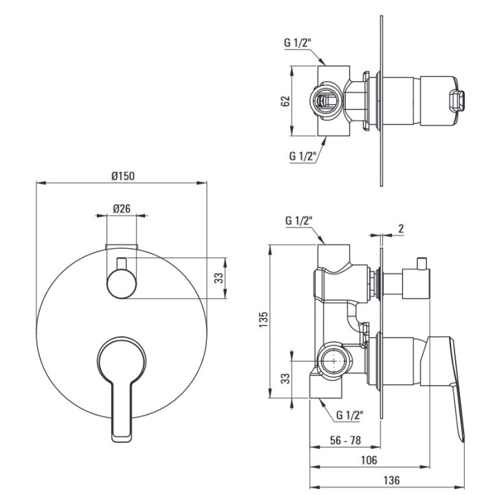 Bateria prysznicowa ścienna, Deante Arnika, titanium