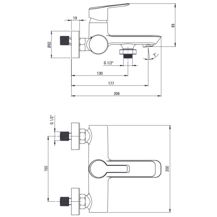 Bateria wannowa ścienna, Deante Arnika, złoty
