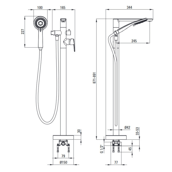 Bateria wannowa ścienna, Deante Arnika, złoty