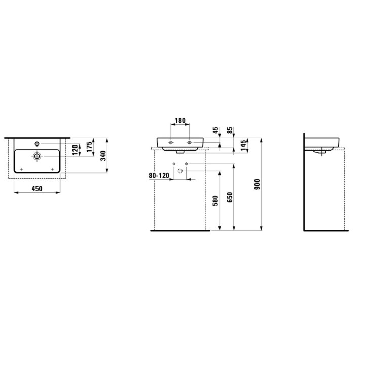 Umywalka z otworem i przelewem, Laufen PRO S 45x34cm, biała