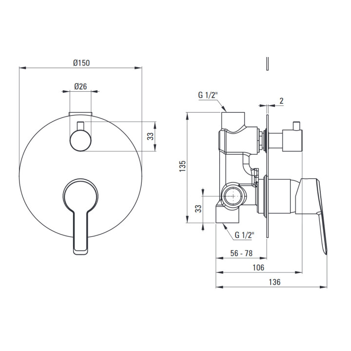 Bateria prysznicowa podtynkowa bez przełącznika natrysku, Deante Arnika, złoty