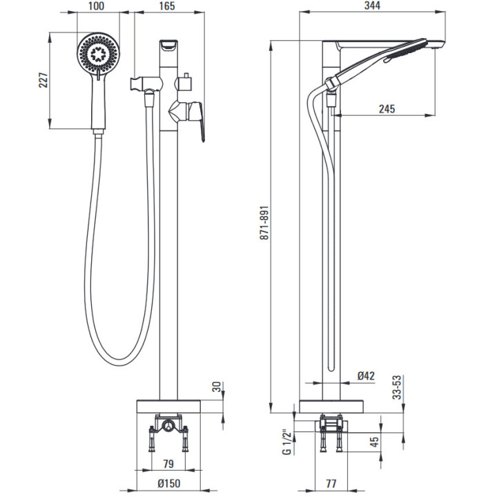 Bateria wannowa ścienna, Deante Arnika, złoto szczotkowane