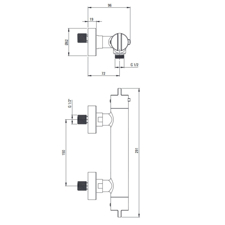 Bateria wannowa termostatyczna, Deante, chrom