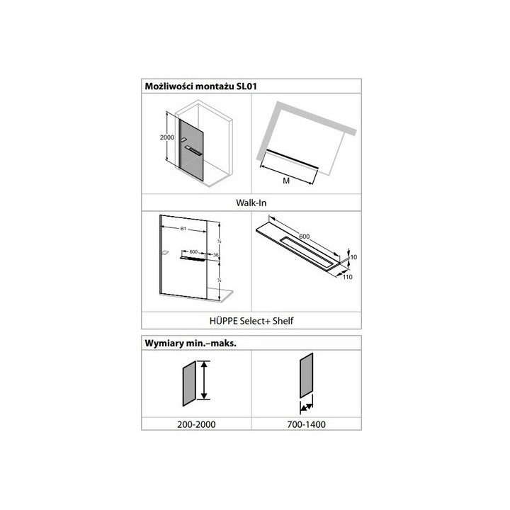 Ścianka prysznicowa wolnostojąca 100x200cm Walk-in, Huppe Select+, szkło przeźroczyste, kolor profilu srebrny mat