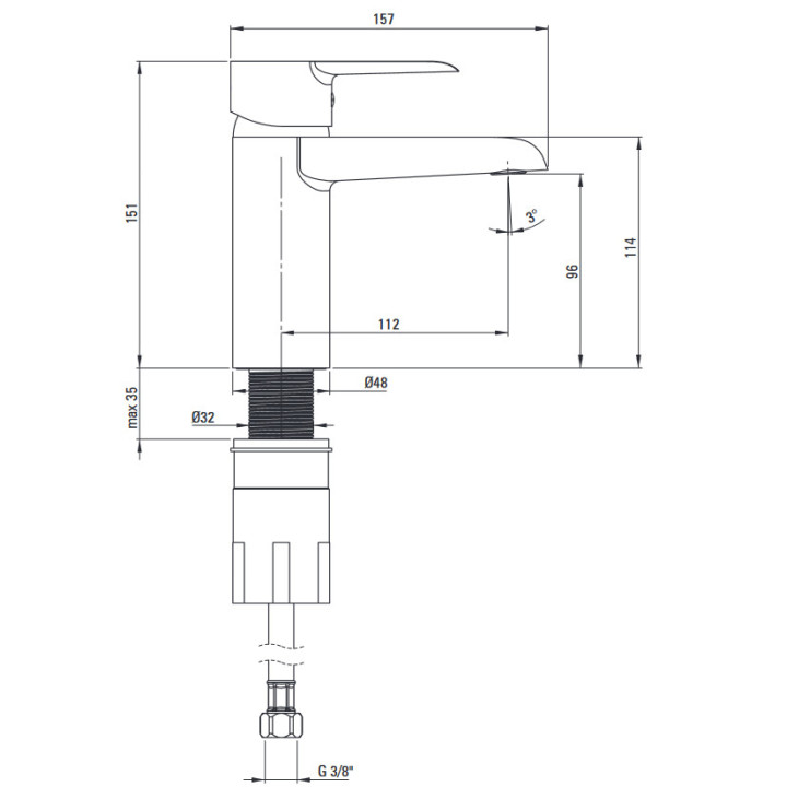 Bateria umywalkowa ścienna z dźwignią Clinic, Deante Corio, chrom