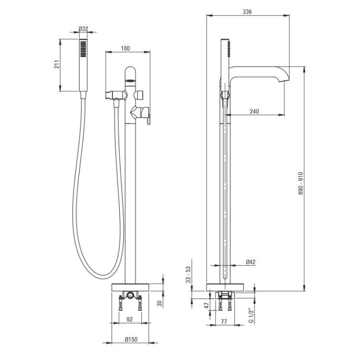 Bateria wannowa z zestawem prysznicowym, Deante Silia, chrom