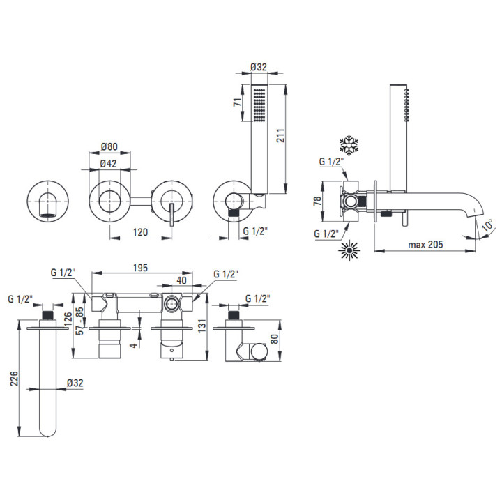 Bateria wannowa wolnostojąca z zestawem prysznicowym, Deante Silia, chrom