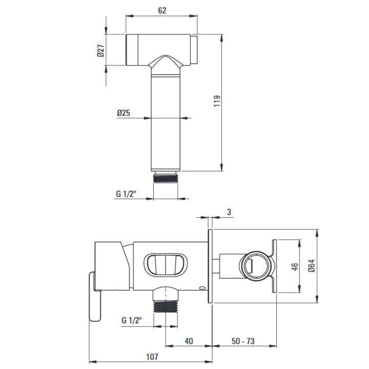 Bateria bidetowa, Deante Silia, chrom