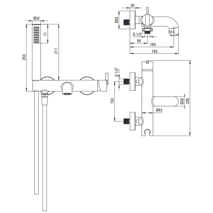 Bateria umywalkowa podtynkowa, Deante Silia, chrom