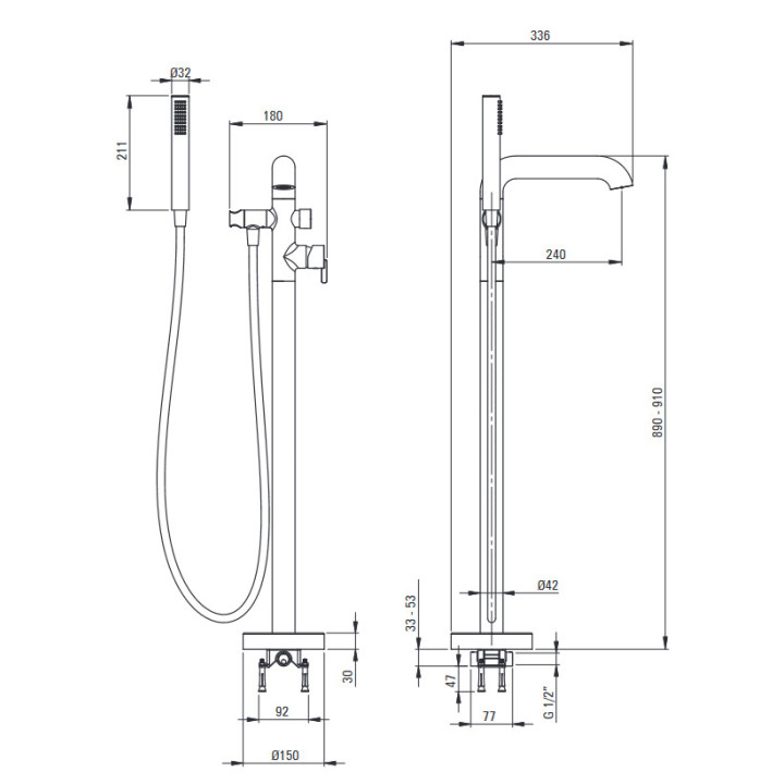 Bateria wannowa z zestawem prysznicowym, Deante Silia, bianco