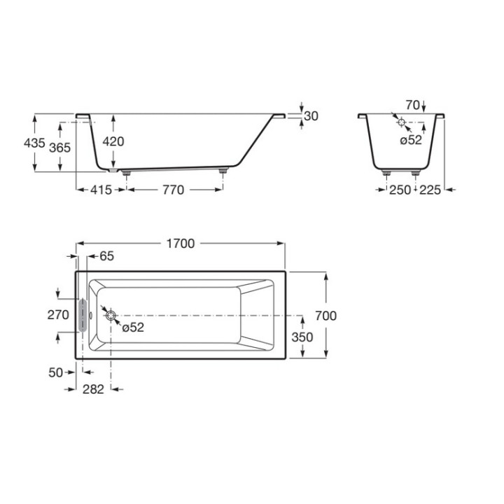 Wanna prostokątna Roca Vythos 170x75 cm, akrylowa - biała