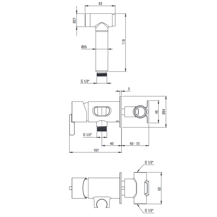 Bateria bidetowa, Deante Silia, stal szczotkowana
