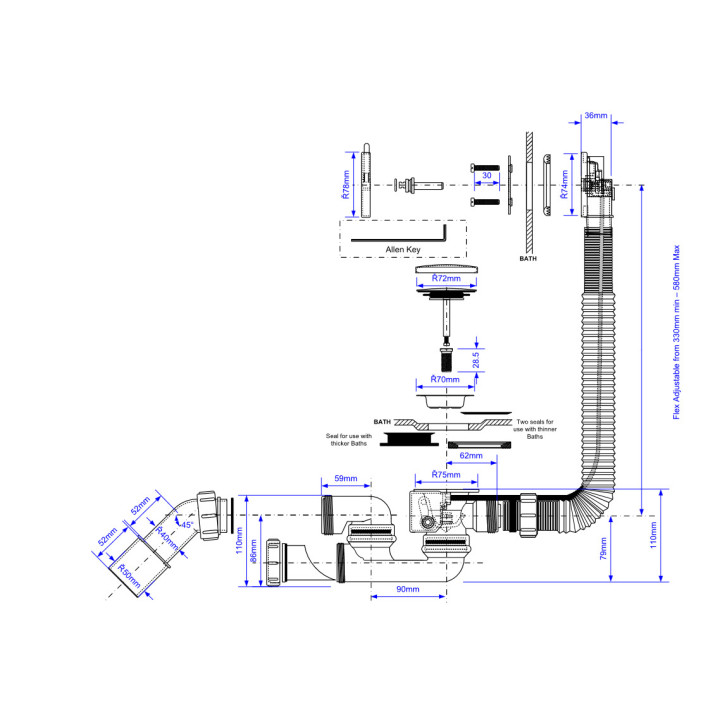 Zestaw wannowy pop-up automatyczny SLIM,McAlpine ,biały