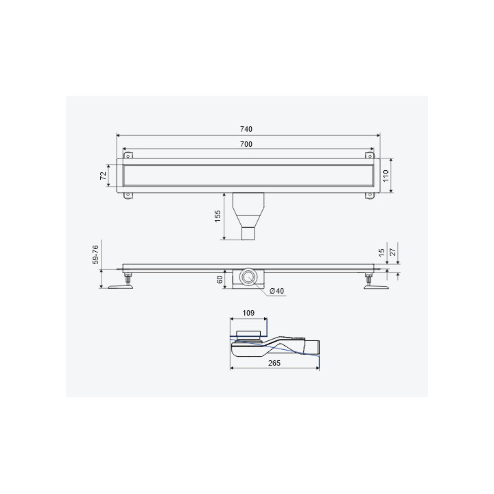 Odpływ liniowy Excellent Stilio 70 cm z rusztem dekoracyjnym