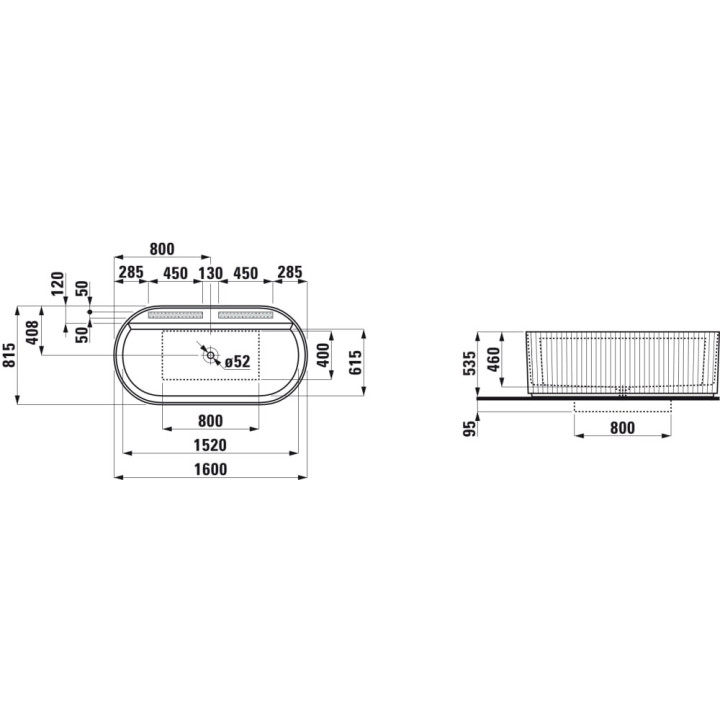 Wanna wolnostojąca Laufen Sonar 1600 x 815 mm, ze zdobieniem na zewnątrz (ryflowana) - biała