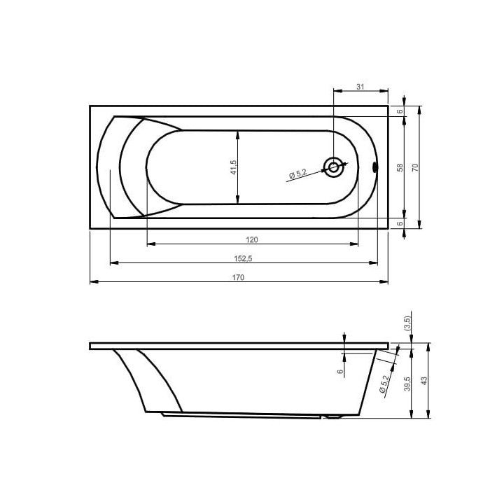 Wanna Riho Miami prostokątna 170x70 cm- sanitbuy.pl