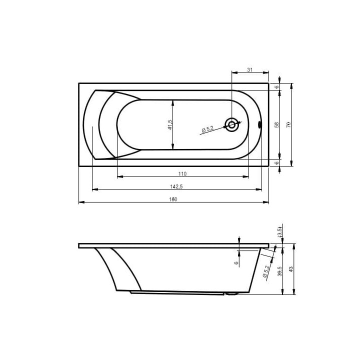 Wanna Riho Miami prostokątna 160x70 cm- sanitbuy.pl