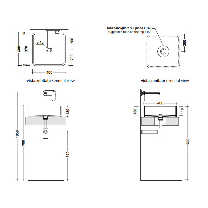 Umywalka nablatowa Flaminia Miniwash 40 biały połysk, 40 x 40 x 13 cm, bez przelewu- sanitbuy.pl