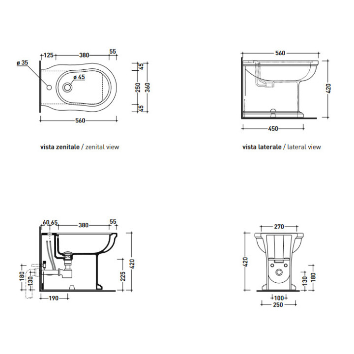 Miska WC, stojąca Flaminia Efi biały połysk, 56 x 36 x 42 cm, odpływ S/P, retro- sanitbuy.pl