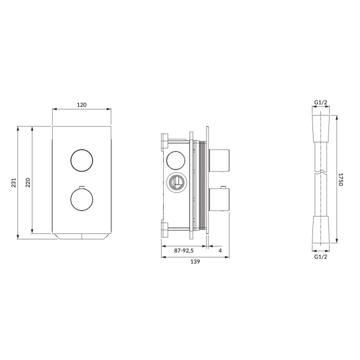 Termostatyczny zestaw prysznicowy Omnires Contour, podtynkowy, 2 wyjścia wody, złoty szczotkowany