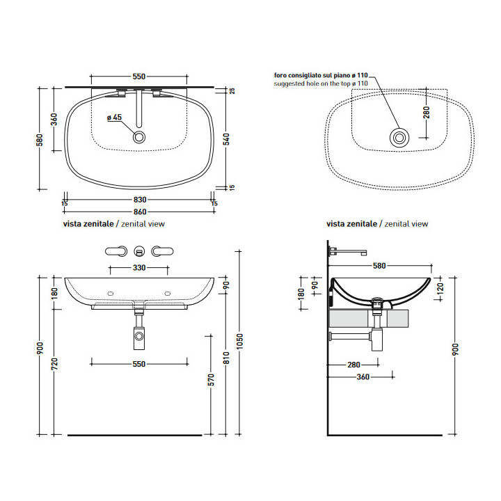 Umywalka Flaminia Nuda 85 bez otworu na baterię- sanitbuy.pl