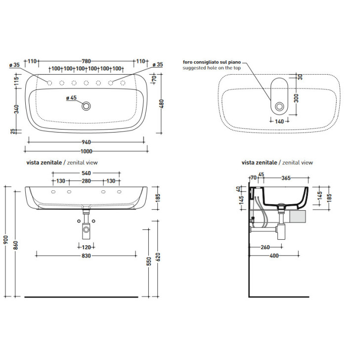 Umywalka Flaminia Mono 100 cm- sanitbuy.pl