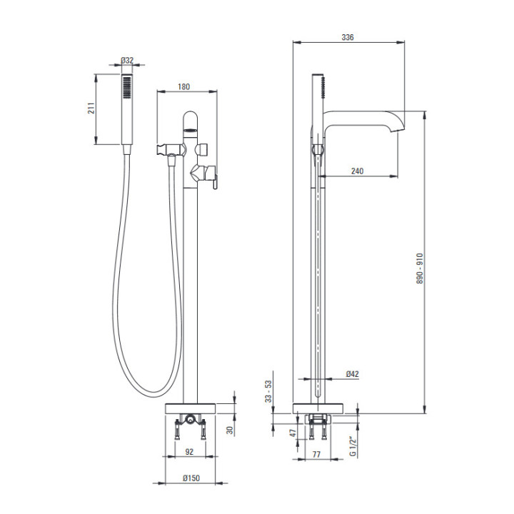 Bateria wannowa z zestawem prysznicowym , Deante Silia, nero